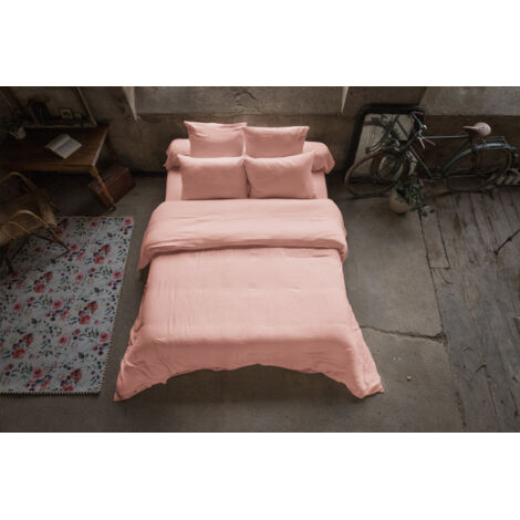 Housse de couette 260 x 240 cm – Double gaze de coton – Collection Gaïa – Coloris Rose Pêche