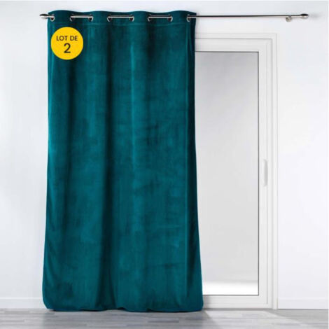 Lot de 2 Rideaux à oeillets 140 x 260 cm velours côtelé Casual Pétrole (1/4)