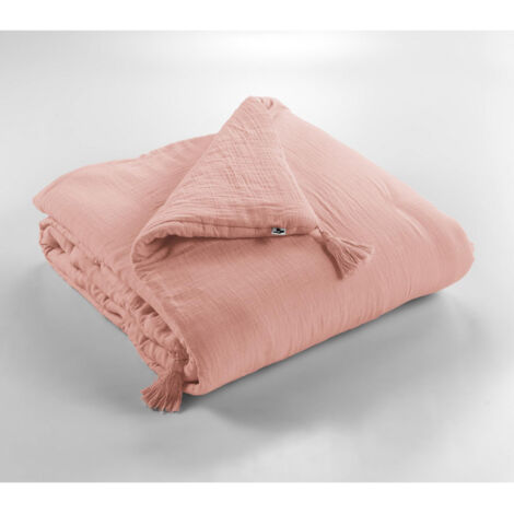 Bout de lit gaze de coton 90 x 200 cm gaïa rose pêche Rose
