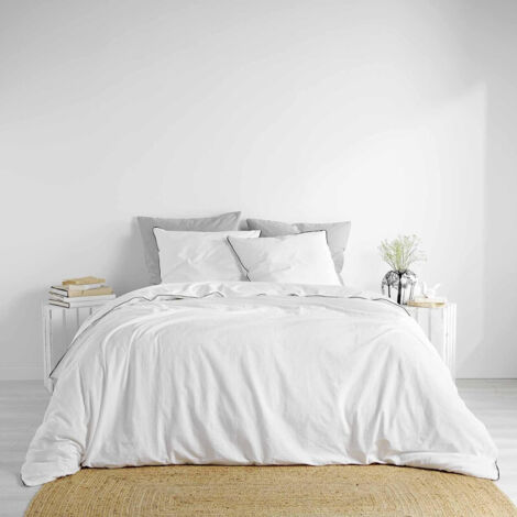 Douceur D'Intérieur – Housse de couette 260 x 240 cm en coton lavé 57 fils – Liseré noir moderne – 2 taies d'oreiller assorties – Lavage à 40°
