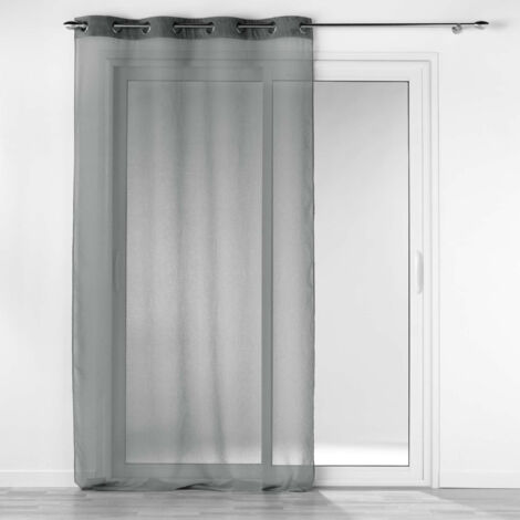 Voilage à oeillets 140 x 240 cm voile sablé + bande velours cotelé Casual Gris (1/4)