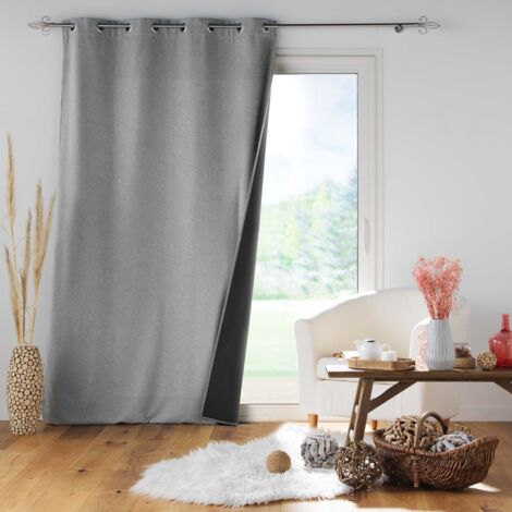 Rideau isolant en polyester 140x260 cm – Doublé polaire gris clair – Occultant avec 8 œillets métalliques – Isolation thermique et phonique – Jupiter