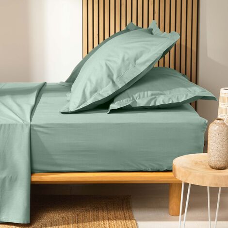Lot de 2 draps housse King size 180 x 200 cm en coton bio Biolina Vert sauge