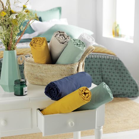 Lot de 2 draps housse King size 180 x 200 cm en coton bio Biolina Bleu