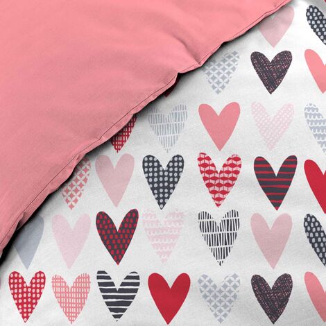 Housse de couette enfant 140 x 200 cm 100% Coton 42 fils Lolove coeur rose