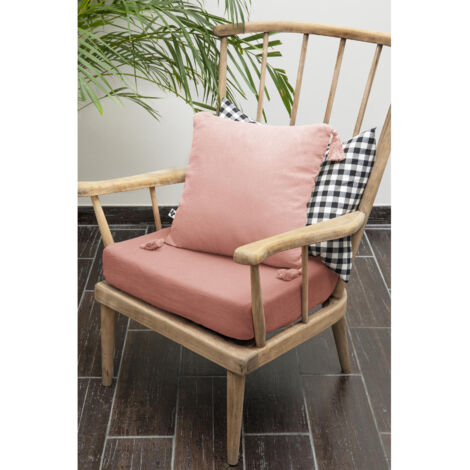 Coussin déhoussable avec pompons gaze de coton 40 x 40 cm gaïa rose pêche Rose (1/2)