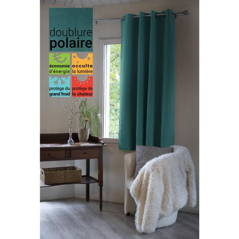 Lot de 2 Rideaux luxe occultant + isolant phonique polaire L140 x H180 cm Inuit Bleu canard