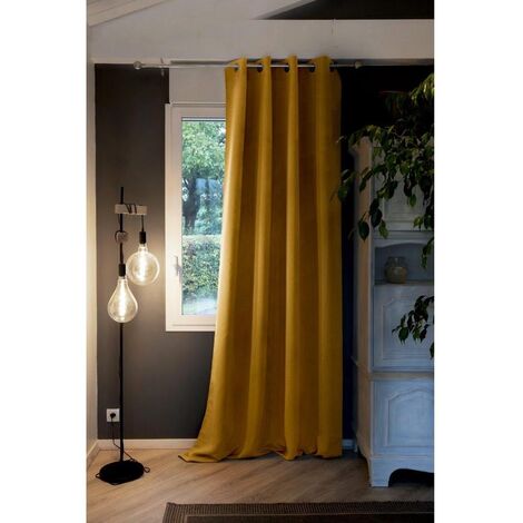 Lot de 2 Rideaux grande hauteur occultant + isolant phonique polaire L140 x H280 cm Inuit Jaune