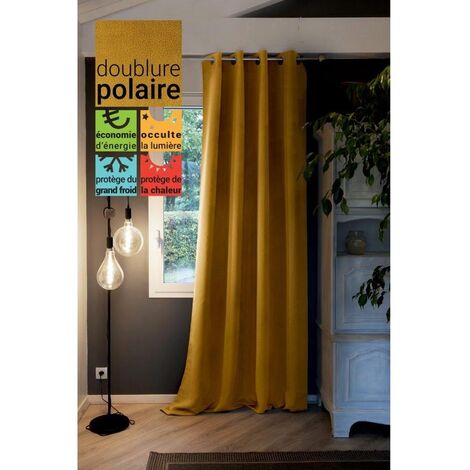 Lot de 2 Rideaux grande hauteur occultant + isolant phonique polaire L140 x H280 cm Inuit Jaune