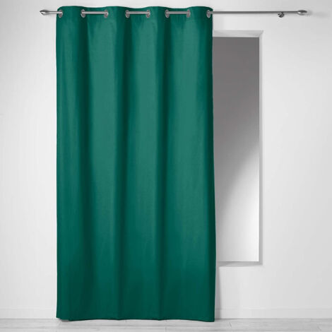 Lot de 2 rideaux a oeillets 140 x 240 cm 100% coton uni Panama Emeraude (1/5)