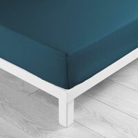 Douceur D'Intérieur – Drap-housse 2 personnes 160 x 200 cm 100 % coton 57 fils – Bonnet 30 cm pour matelas épais – Couleur bleu uni