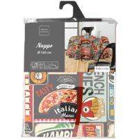 Toile cirée ronde - Diamètre 160 cm - Fastfood - Multicolore