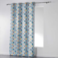 Douceur D'Intérieur – Rideau à oeillets imprimé feuilles Palpito – Multicolore – 140 x 260 cm – 100% polyester – Finition œillets ronds en métal argenté