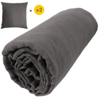 Pack double gaze de coton drap housse 140x190 cm + 2 taies 63x63 cm Anthracite
