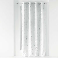 Douceur D'Intérieur – Rideau à 8 oeillets imprimé végétal blanc/argenté 140 x 260 cm – 100% polyester – Finition œillets métalliques pour pose rapide