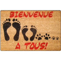 Paillasson rectangle 40 x 60 cm en coco – Motif bienvenue – Retient la saleté – Pour entrée et extérieur – 1001Kdo