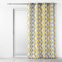 Douceur D'Intérieur – Rideau tamisant à œillets 140 x 260 cm en polyester – Motif graphique jaune et blanc – Installation rapide sur tringle standard