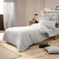 Housse de couette gaze de coton Bio 140x200 cm 1 personne Gris perle