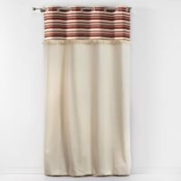 Atlas – Rideau tamisant 140 x 240 cm – 100 % coton uni avec top rayé et franges – Œillets ronds argent mat – Couleur terracotta