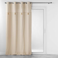 Douceur D'Intérieur – Rideau tamisant en coton 140 x 240 cm – Opacité filtrante – 4 pompons or – Œillets de 4.5 cm – Décoration intérieure