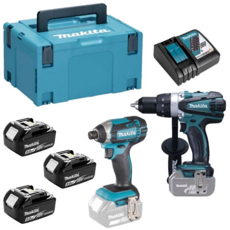 2er-Set MAKITA 18V Bohrer DDF458 + Schlagschrauber DTD152 + 3 Batterien, Ladegerät, Koffer - DLX2144TJ1