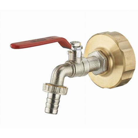 Kit für Gittertanks: 1 Messingfitting Tankadapter 1000L S60x6 mm Innengewinde F3/4' (20x27) + Zapfhahn 1/4 Umdrehung Außengewinde M3/4' geriffelte Nase NOYON & THIEBAULT - Ø 15 mm + Teflonrolle - 9701