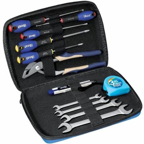 BOST Expert Tasche - 12 Werkzeuge: 4 Gabelschlüssel + 5 Schraubendreher + 1  Zange + 1 Cuttermesser