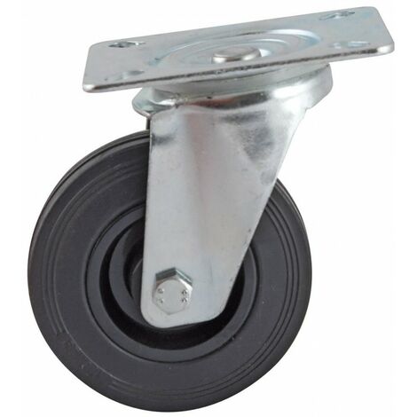 Lenkrolle mit rechteckiger Platte AVL - Schwarze Gummiräder Ø 125 - Tragkraft 120 kg - 508833O