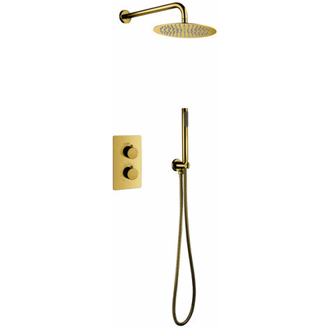 Unterputz Regendusche 25 cm Komplettset mit Wandbrausekopf Arm Gold Gebürstet