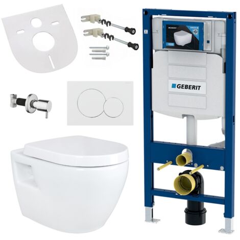 Hänge Wand WC mit Taharet Funktion, Bidet, Absperrventil, spülrandlos aus Keramik kompatibel mit Geberit Vorwandelement (1/5)