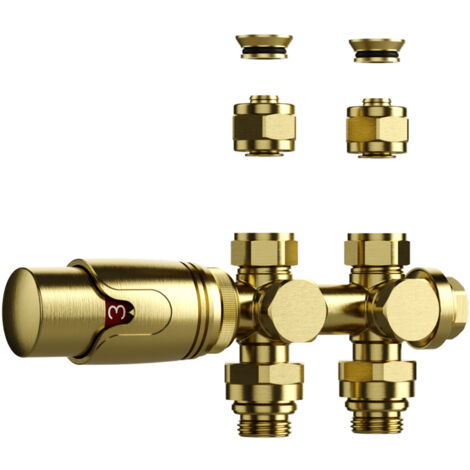 Thermostatische Heizkörperventile für Wand- und Bodenmontage in gebürstetem Gold – 1/2M x 16/2 M30 (1/2)