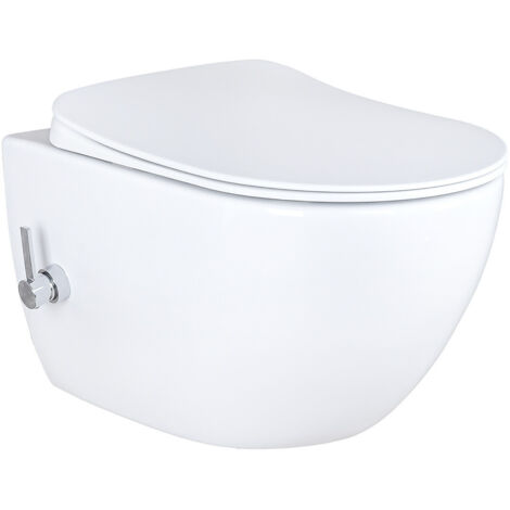 Creavit Design RimOff Hänge WC Weiß mit Taharet/Bidet/Dusch-WC Funktion und integrierter Warm- /Kaltwasserarmatur