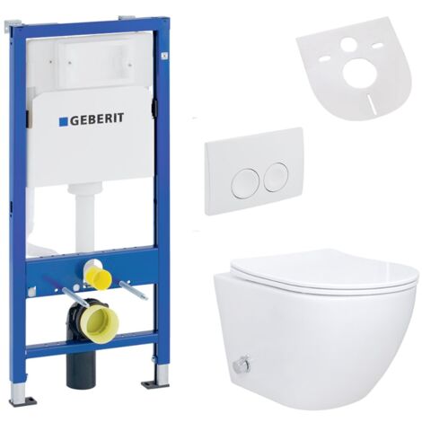 Spülrandloses Hänge WC Set mit Bidet Taharet Funktion Softclose Sitz und Drückerplatte mit Geberit UP100 Vorwandelement