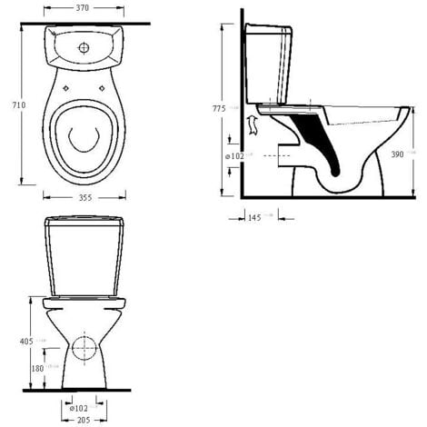 Stand-WC + Keramik-Spülkasten + Deckel Waagerecht Wand-Anschluss