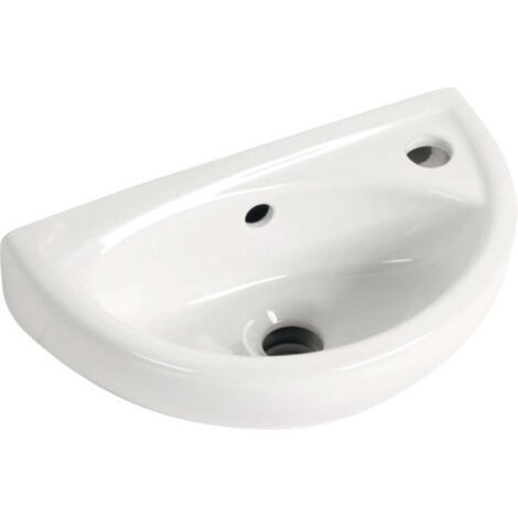 Aqualine Small - Handwaschbecken Oval, 40x23 cm, mit 1 Hahnloch rechts, weiß TP040