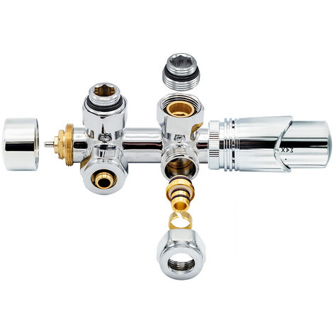 Anschlussgarnitur Mittelanschluss Multiblock Eck Chrom 1/2" PEX 16x2mm Konus M30