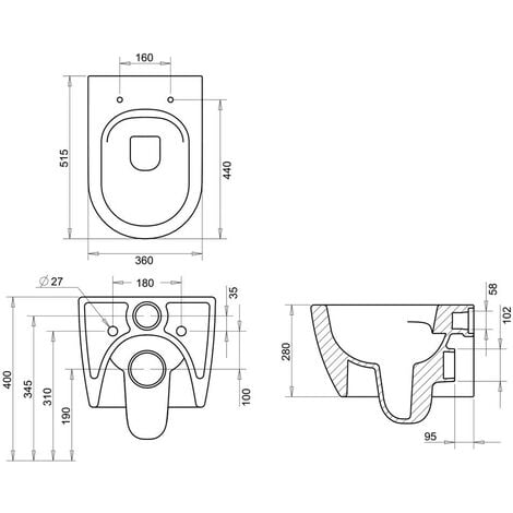 Spülrandloses Wand Hänge WC Spülrandlos Toilette Bidet Taharet Rimless Taharet WC + Deckel