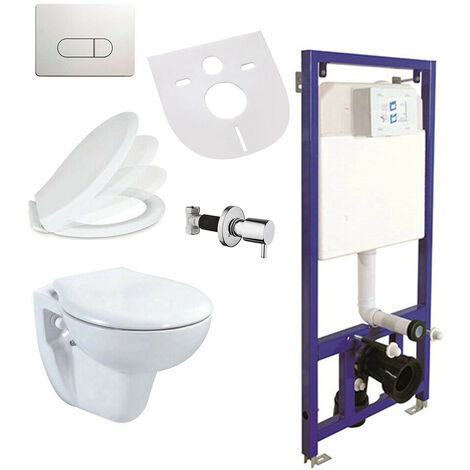 Wand Hänge WC Taharet Vorwandelement Betätigungsplatte Softclose Deckel Set
