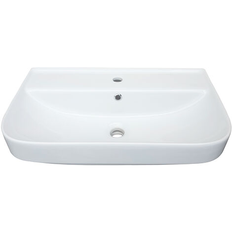 Waschbecken Flora Slim 45 Cm, Weiß, Keramik – Mit Hahnloch & Überlauf, Schlankes Design Für Kleine Bäder