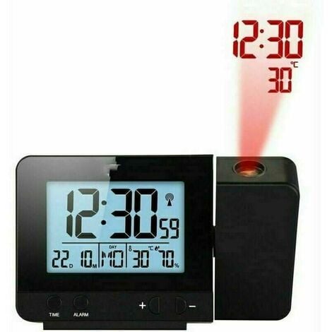 Noir Yubusiness Reveil Projecteur Plafond Réveil à Projection Digital Horloge Thermomètre Hygromètre 16 Fuseaux Horaires Chambre à Coucher 