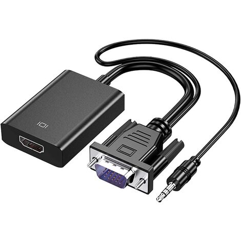 Adaptateur VGA vers HDMI pour connecter un ordinateur portable à interface VGA traditionnelle, un PC vers un moniteur ou un projecteur HDMI, convertisseur 1080P VGA mâle vers HDMI femelle avec câble audio 3,5 mm et port d'alimentation