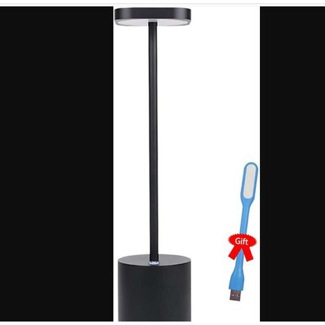 Lampe de table sans fil LED rechargeable USB moderne - Avec 2 modes - En aluminium - Intensité variable - Pour restaurant, chambre à coucher, table de chevet, noir