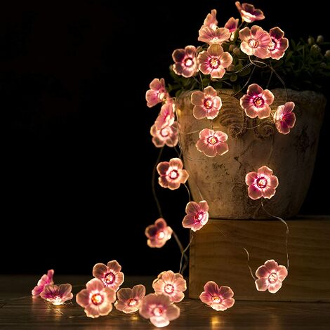 Guirlande de fleurs artificielles Fonctionnement par piles 20 LED pile, rouge rose Décoration Guirlande de fée fête de mariage Vigne Pour Noël Alimentation par USB Fleurs 