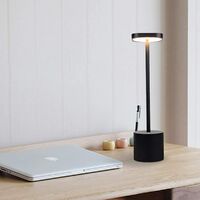 Lampe de table sans fil LED rechargeable USB moderne - Avec 2 modes - En aluminium - Intensité variable - Pour restaurant, chambre à coucher, table de chevet, noir,E