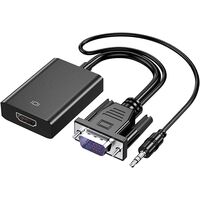 Adaptateur VGA vers HDMI pour connecter un ordinateur portable à interface VGA traditionnelle, un PC vers un moniteur ou un projecteur HDMI, convertisseur 1080P VGA mâle vers HDMI femelle avec câble audio 3,5 mm et port d'alimentation