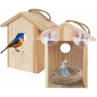 THSINDE Nichoir de fenêtre d'extérieur avec longe à ventouse solide - Nichoir d'extérieur en bois transparent, conception de nid d'oiseau transparent pour une observation facile, meilleur cadeau pour les enfants
