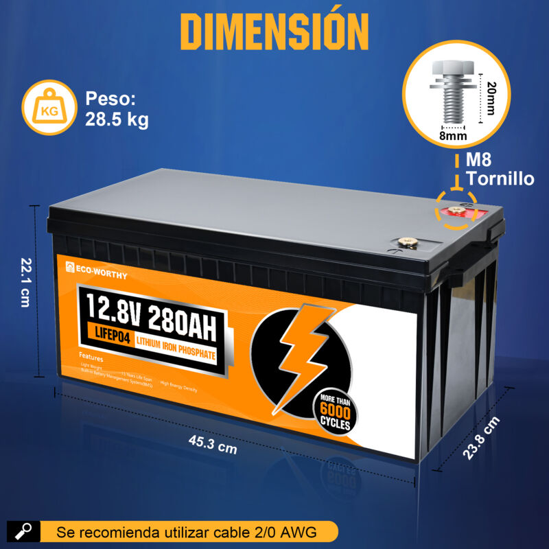 ECO-WORTHY Bateria Litio 12V 280Ah Bateria LiFePO4 Energía de