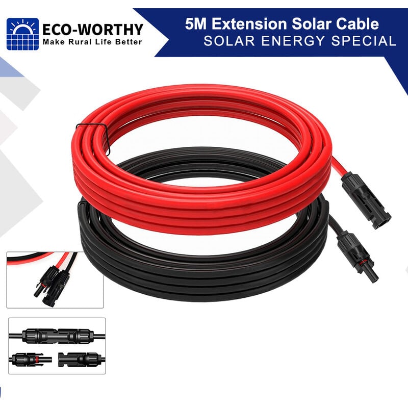 1 par de cables solares de 5 m Cable de extensión de 4 mm² para módulos solares panel solar