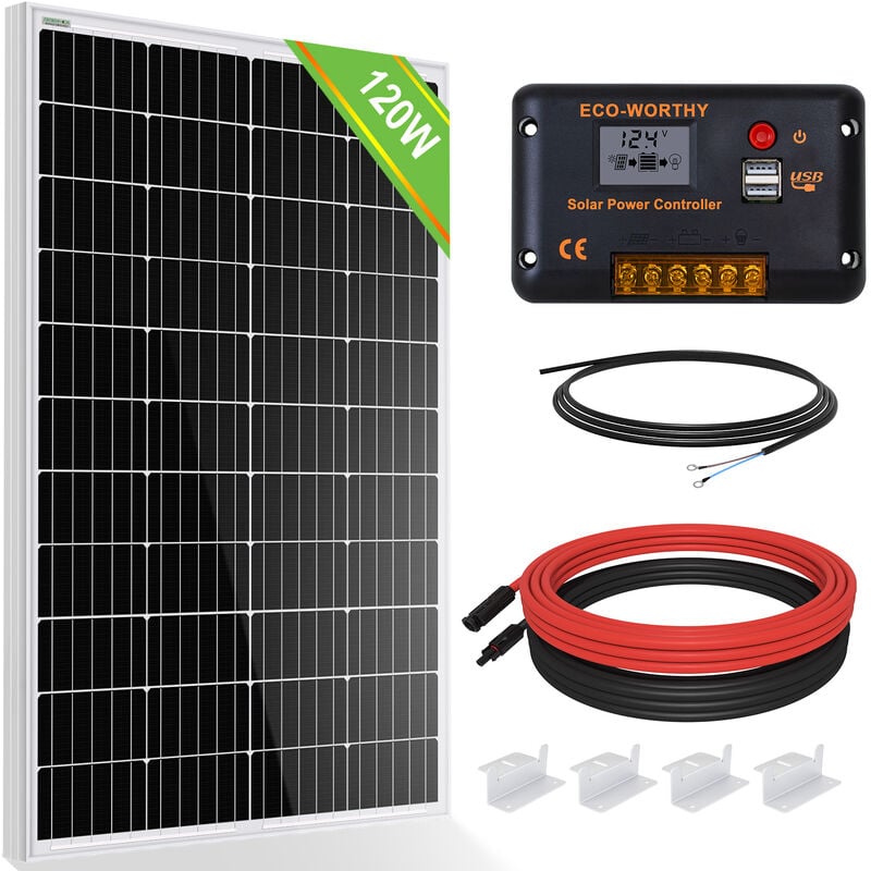 ECO-WORTHY Kit de panel solar de 120 vatios y 18 V con controlador de carga solar de 20 A para RV Motorhome Marine Home