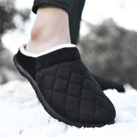 Calzado de piel de invierno para hombre, zapatillas al aire libre, zapatos cómodos para el hogar, tamano grande (negro, US8.5 /
